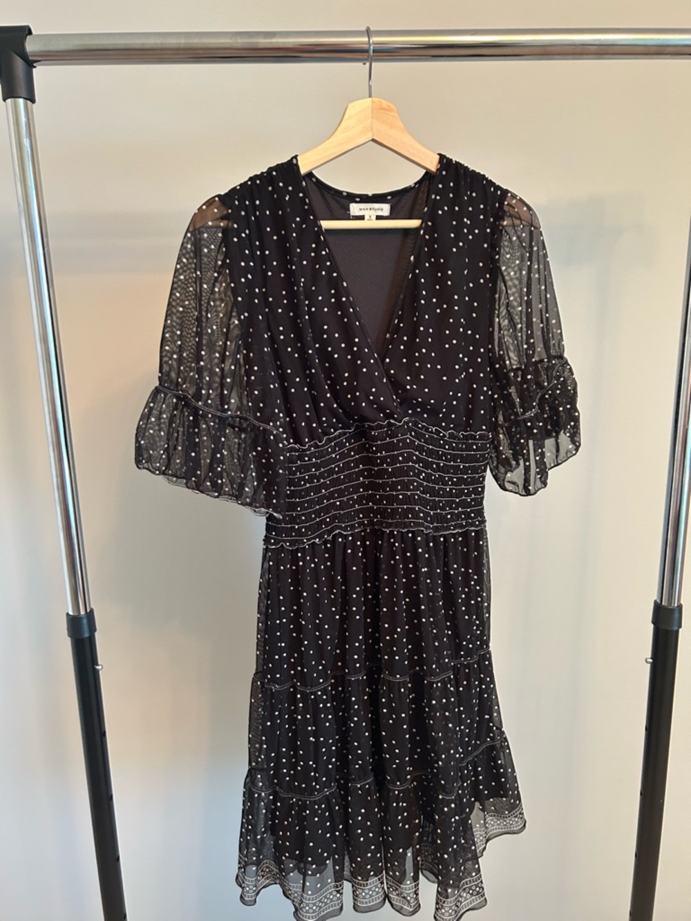 Max Studio Black with White Polka Dot Midi Dress